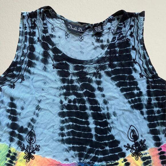 Tie dye tank top floral embroidery black rainbow bohemian fairycore hippie boho - Picture 3 of 8